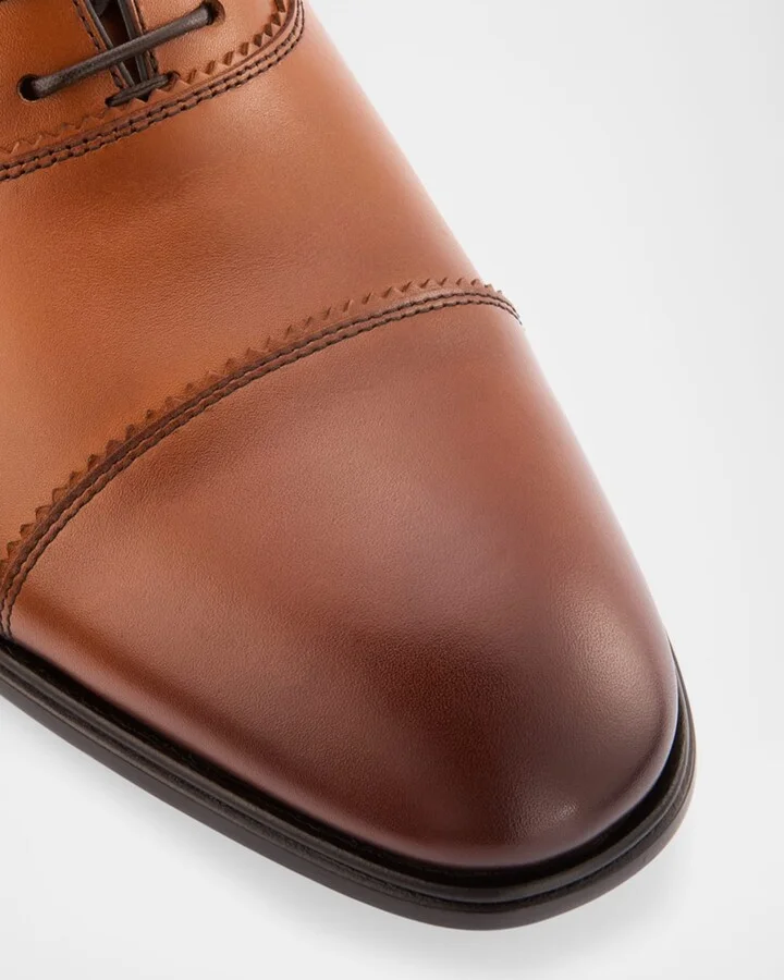 Men's Boston Brogue Leather Cap-Toe Oxfords - Image 5