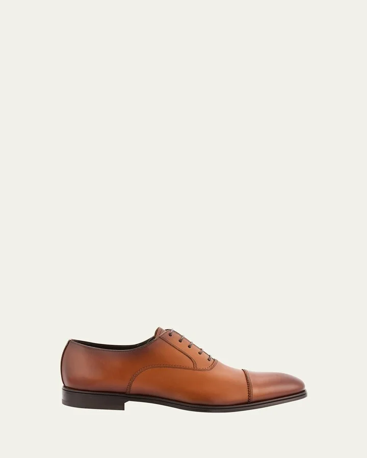 Men's Boston Brogue Leather Cap-Toe Oxfords