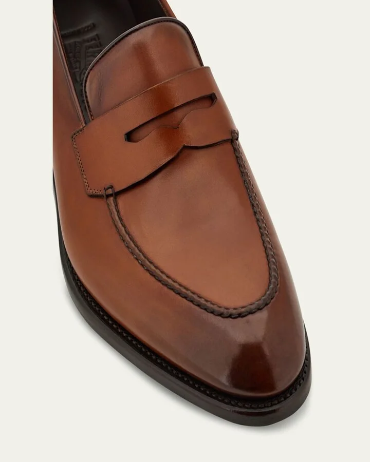 Men's Brandy Tramezza Leather Penny Loafers - Image 3