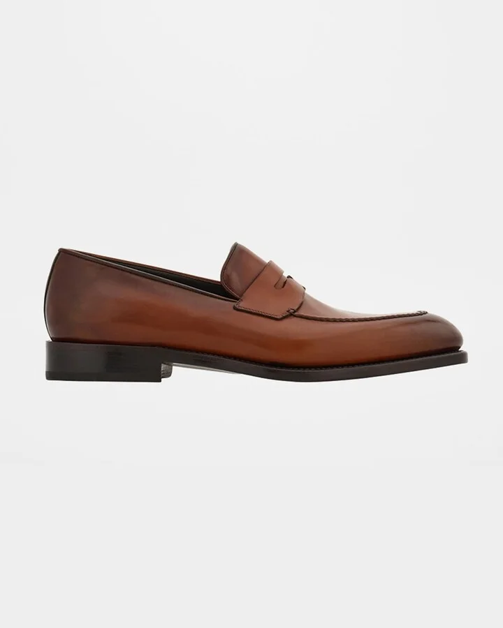 Men's Brandy Tramezza Leather Penny Loafers