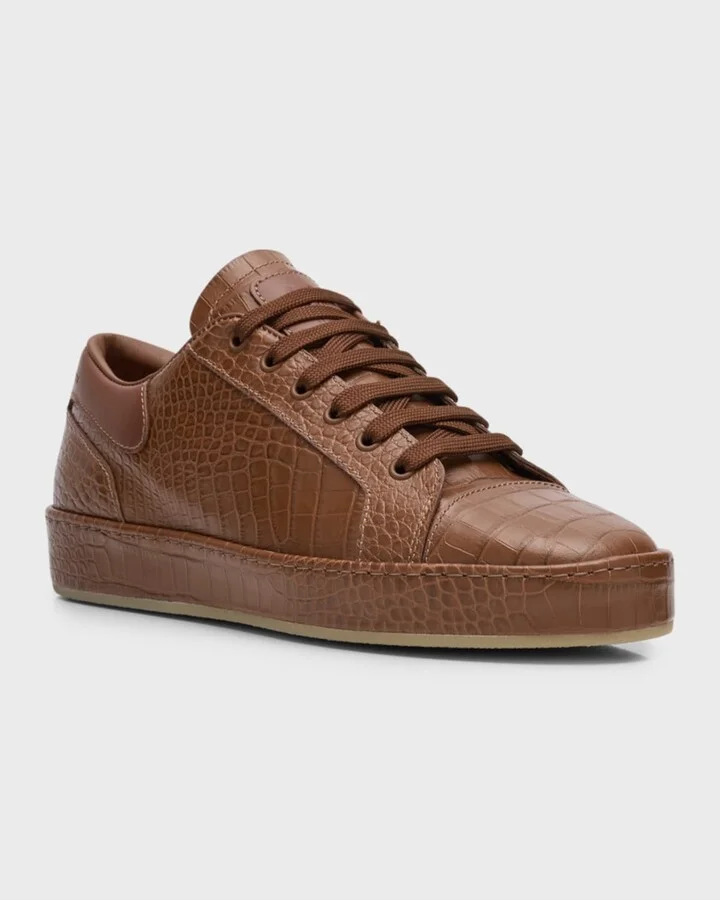 Men's Brazileiro Croc-Effect Leather Low-Top Sneakers - Image 6