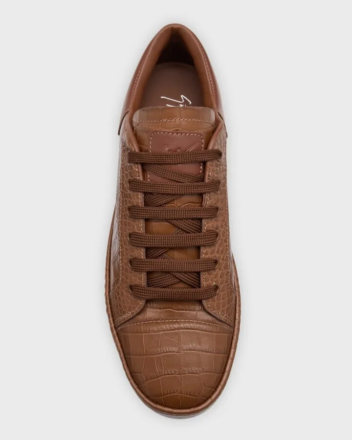 Men's Brazileiro Croc-Effect Leather Low-Top Sneakers - Image 11