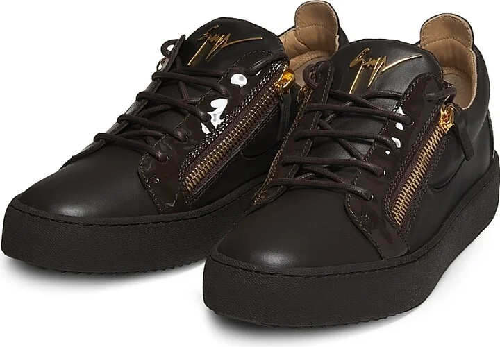 Men's Briel Side Zip Leather Low-Top Sneakers - Nero - Size 6 - Image 5
