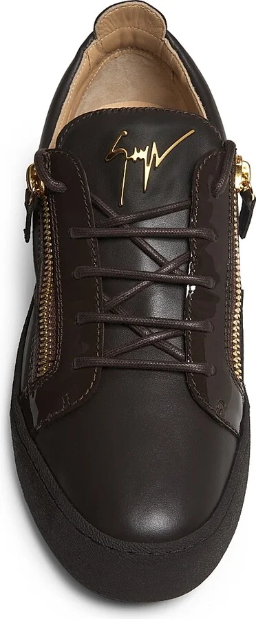 Men's Briel Side Zip Leather Low-Top Sneakers - Nero - Size 6 - Image 7