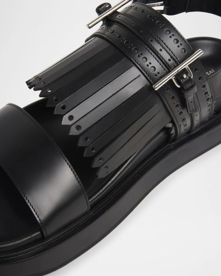 Men's Brogue Fringe Leather Sandals - Image 2