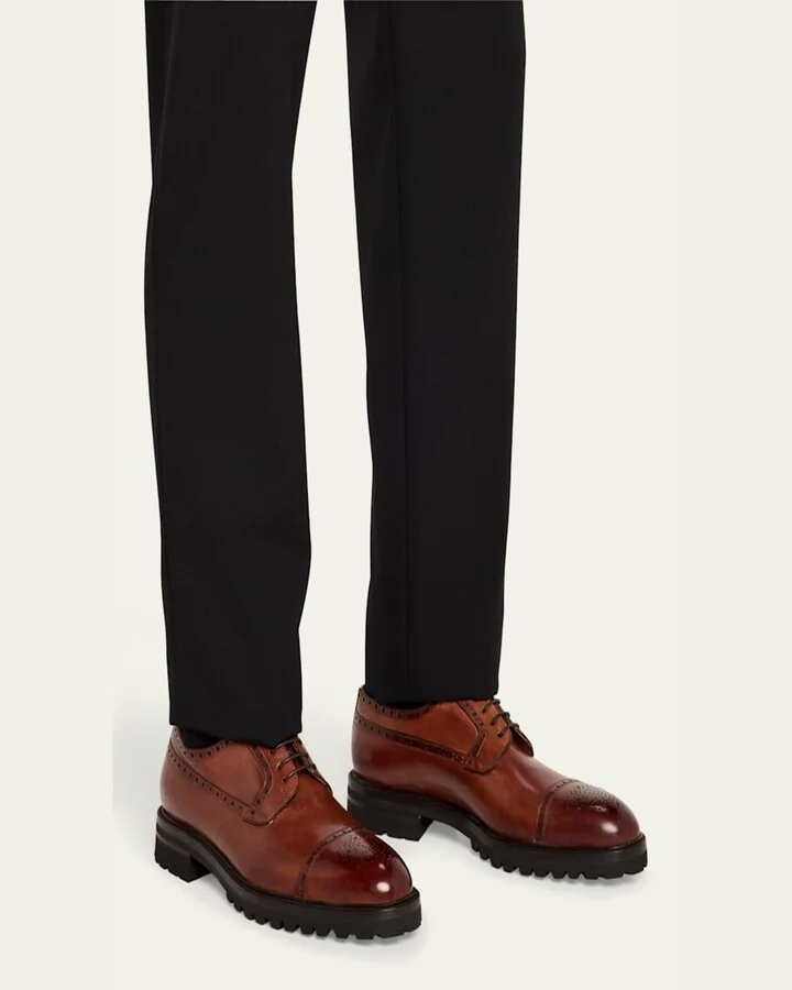Men's Brogue Leather Lug-Sole Derby Shoes - Image 3