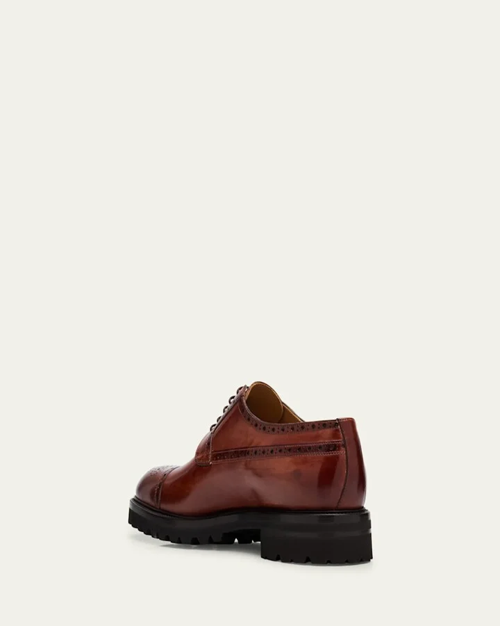 Men's Brogue Leather Lug-Sole Derby Shoes - Image 4