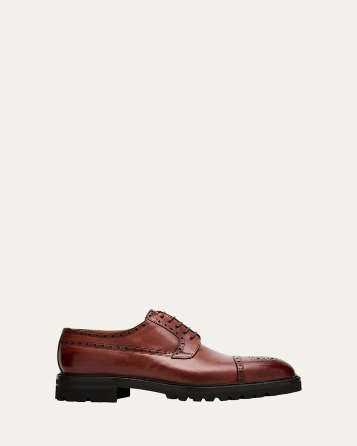 Men's Brogue Leather Lug-Sole Derby Shoes