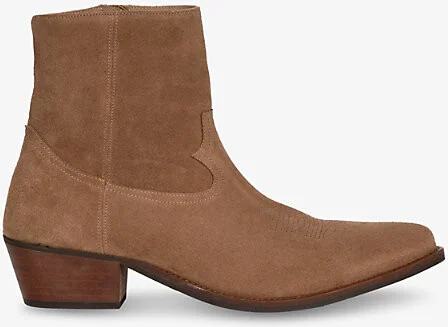 Mens Brown Almond-Toe Western Suede Heeled Ankle Boots Eur 45 / 11 Uk Men