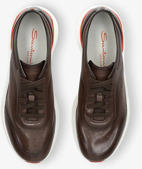 Mens Brown Bounce Leather Low-Top Trainers Eur 41.5 / 7.5 Uk Men - Image 2
