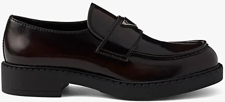Mens Brown Chocolate Logo-Plaque Brushed Leather Loafers Eur 41.5 / 7.5 Uk Men