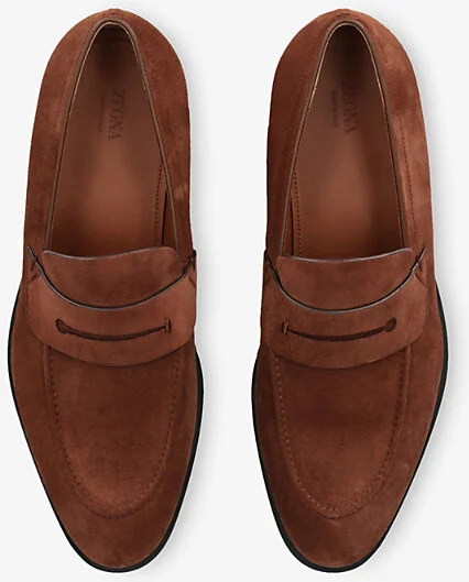 Mens Brown Classic Suede Penny Loafers Eur 45 / 11 Uk Men - Image 2