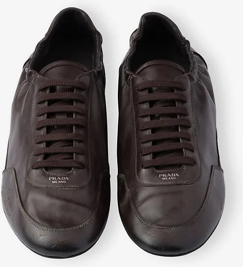 Mens Brown Collapse Leather Low-Top Trainers Eur 45.5 / 11.5 Uk Men - Image 2