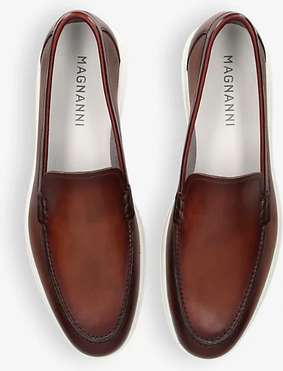 Mens Brown Contrast-Sole Distressed Leather Loafers Eur 46 / 12 Uk Men - Image 2