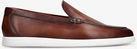 Mens Brown Contrast-Sole Distressed Leather Loafers Eur 46 / 12 Uk Men