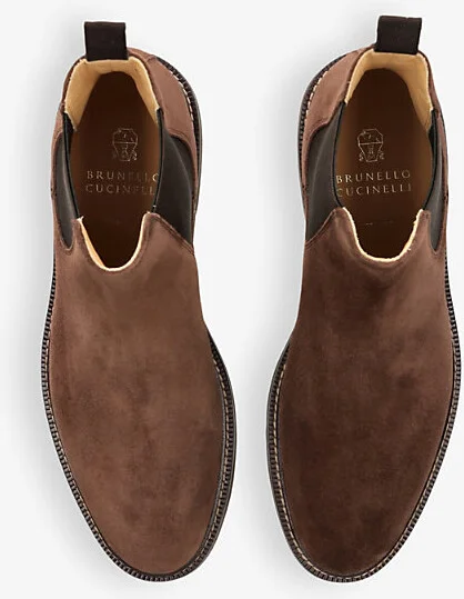 Mens Brown Contrast-Stitch Suede Chelsea Boots Eur 42.5 / 8.5 Uk Men - Image 2