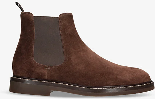 Mens Brown Contrast-Stitch Suede Chelsea Boots Eur 42.5 / 8.5 Uk Men