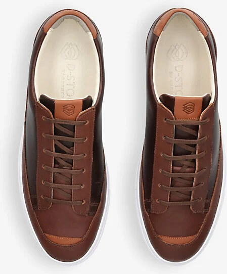 Mens Brown D-Stock Recycled-Leather Low-Top Trainers Eur 40 / 6 Uk Men - Image 2