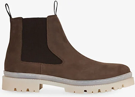 Mens Brown Garry Contrast-Sole Nubuck Leather Chelsea Boots Eur 41 / 7 Uk Men