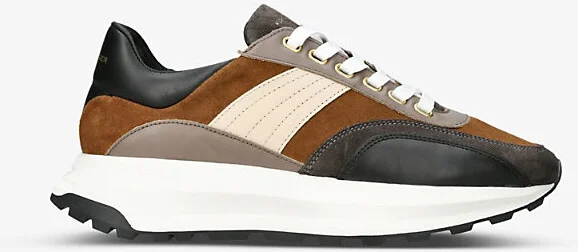 Mens Brown Gaspar Contrast-Panel Suede Low-Top Trainers Eur 40 / 6 Uk Men