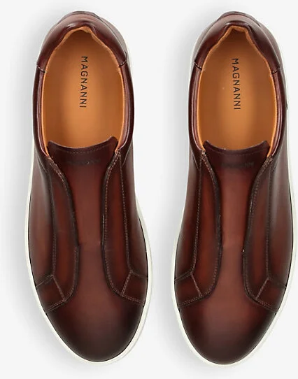 Mens Brown Laceless Panelled Leather Low-Top Trainers Eur 40 / 6 Uk Men - Image 2