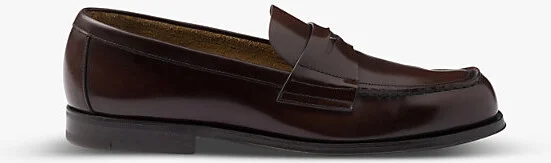 Mens Brown Logo-Badge Slip-On Leather Loafers Eur 45 / 11 Uk Men