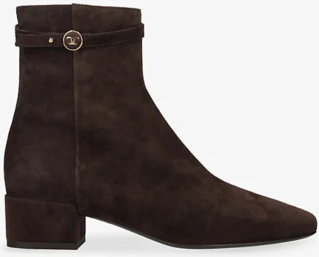 Mens Brown Logo-Embellished Leather Heeled Ankle Boots Eur 37 / 4 Uk Women