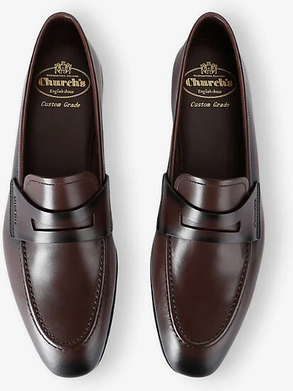 Mens Brown Maesteg Almond-Toe Leather Penny Loafers Eur 43.5 / 9.5 Uk Men - Image 2