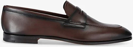 Mens Brown Maesteg Almond-Toe Leather Penny Loafers Eur 43.5 / 9.5 Uk Men
