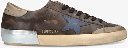 Mens Brown/Oth Super-Star Leather Low-Top Trainers Eur 40 / 6 Uk Men