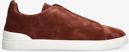 Mens Brown/Oth Triple-Stitch Suede Low-Top Trainers Eur 44.5 / 10.5 Uk Men