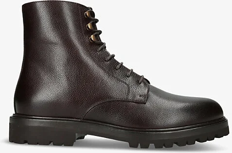 Mens Brown Textured Shearling-Lined Lace-Up Leather Boots Eur 40 / 6 Uk Men