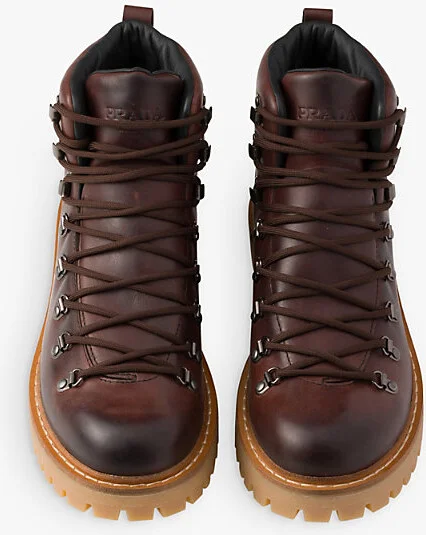 Mens Brown Triangle-Plaque Lugged-Sole Leather Work Boots Eur 42.5 / 8.5 Uk Men - Image 2