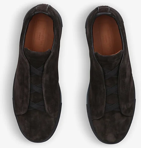 Mens Brown Triple Stitch Leather and Fabric Low-Top Trainers Eur 40 / 6 Uk Men - Image 2