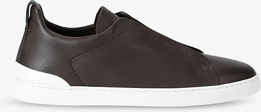 Mens Brown Triple Stitch Secondskin Panelled Leather Low-Top Trainers Eur 43 / 9 Uk Men