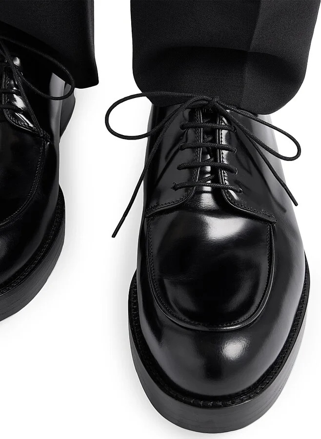 Men's Brushed Leather Derby Shoes - Black - Size 6 - Image 2