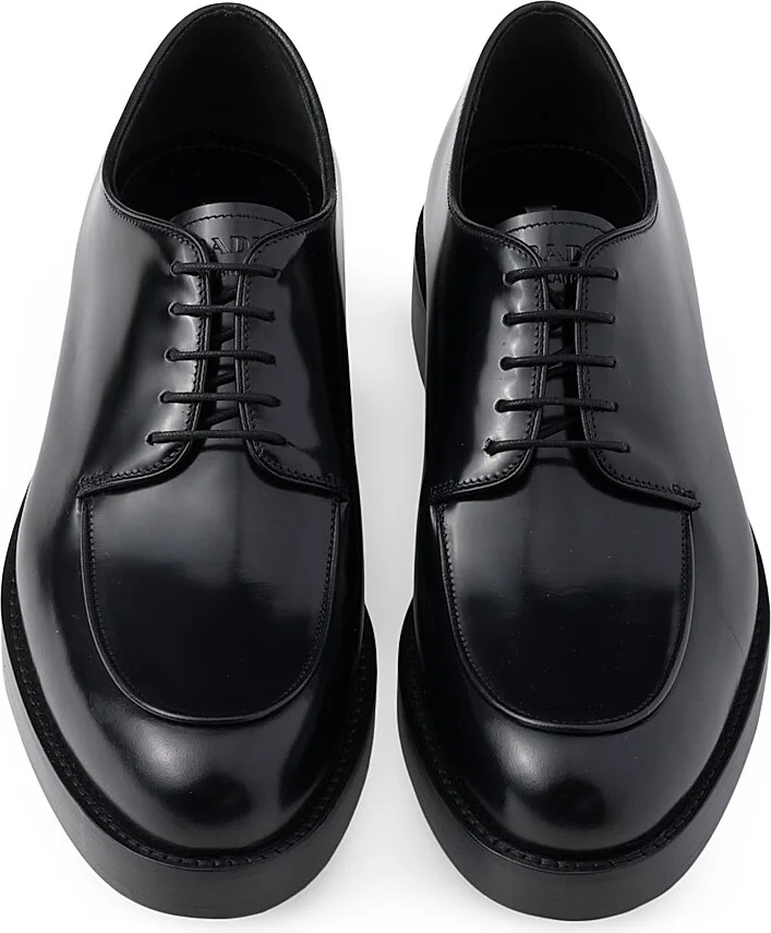 Men's Brushed Leather Derby Shoes - Black - Size 6 - Image 3
