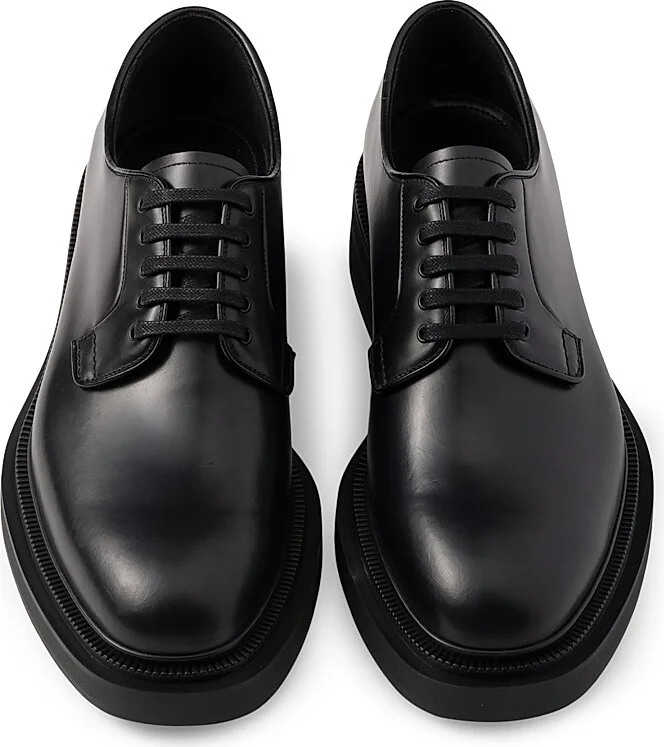 Men's Brushed Leather Derby Shoes - Black - Size 7 - Image 2