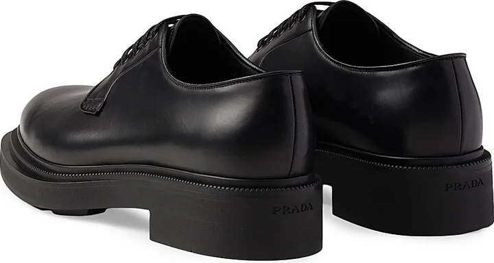 Men's Brushed Leather Derby Shoes - Black - Size 7 - Image 3