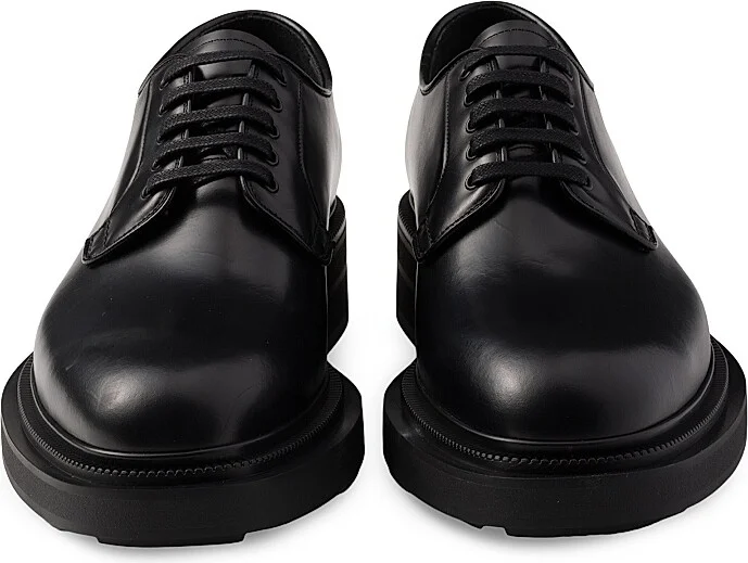 Men's Brushed Leather Derby Shoes - Black - Size 7 - Image 4