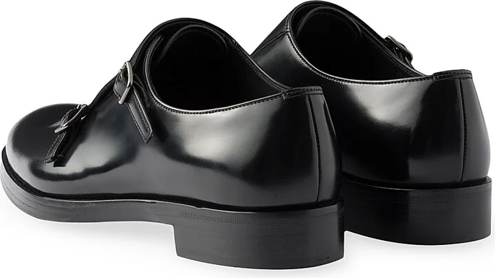 Men's Brushed Leather Double Monk Strap Shoes - Black - Size 7 - Image 3