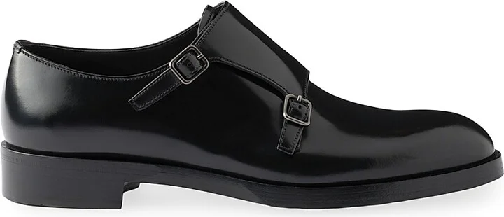 Men's Brushed Leather Double Monk Strap Shoes - Black - Size 7