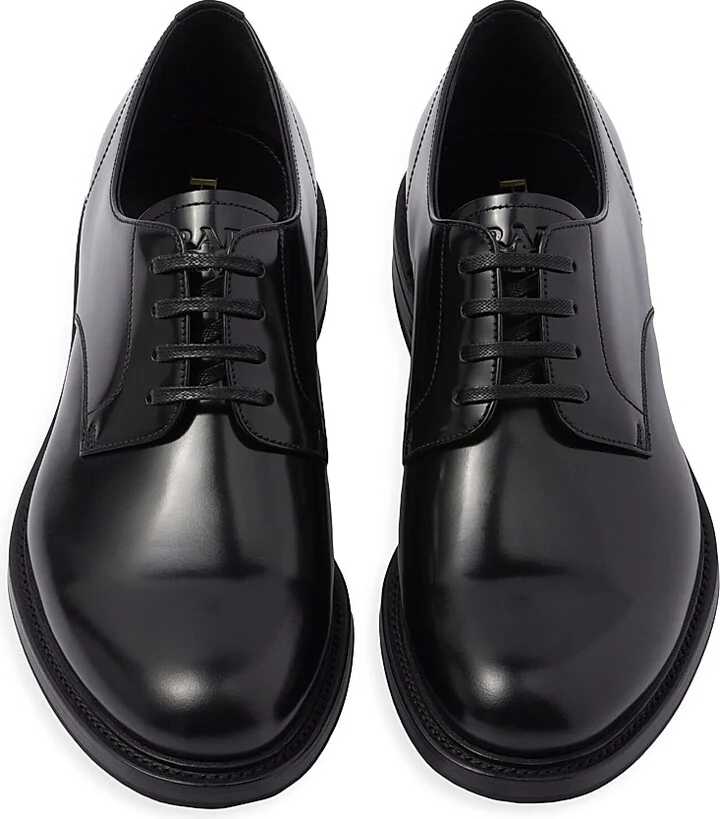 Men's Brushed Leather Lace-Up Shoes - Black - Size 6 - Image 3