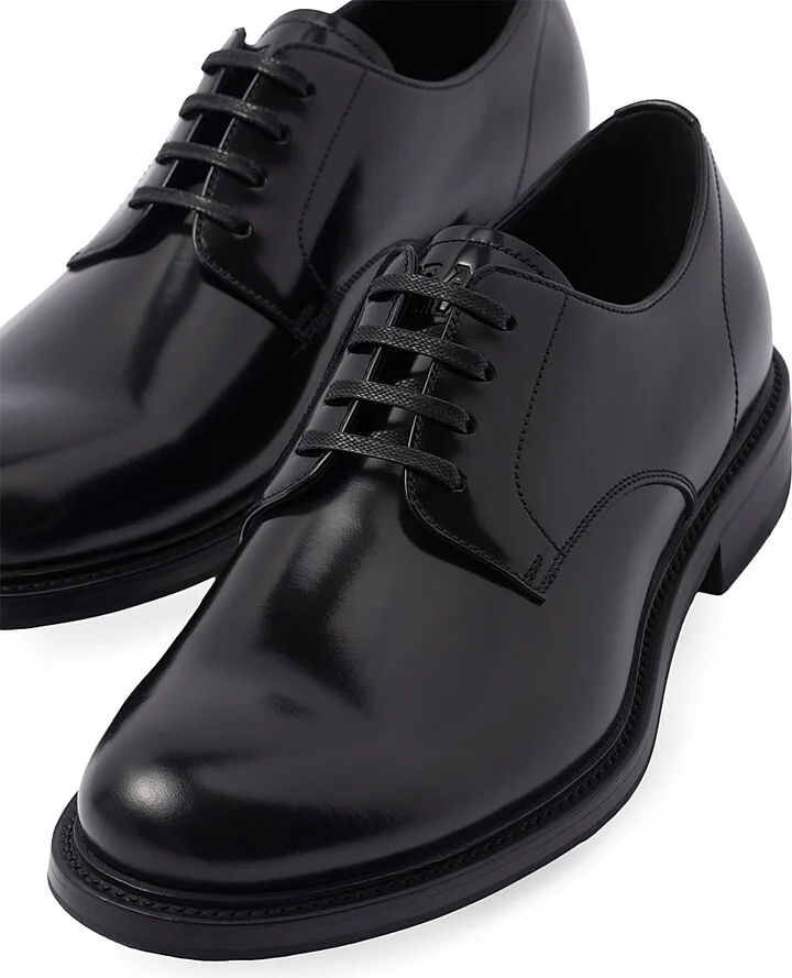 Men's Brushed Leather Lace-Up Shoes - Black - Size 6 - Image 5