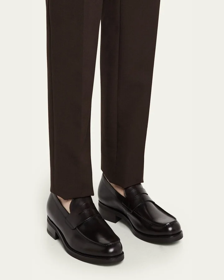 Men's Brushed Leather Rubber-Sole Penny Loafers - Image 4