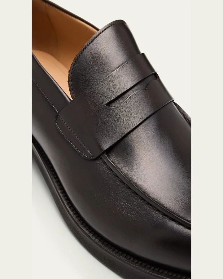 Men's Brushed Leather Rubber-Sole Penny Loafers - Image 8