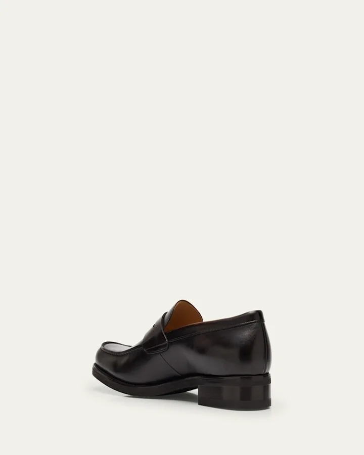 Men's Brushed Leather Rubber-Sole Penny Loafers - Image 9
