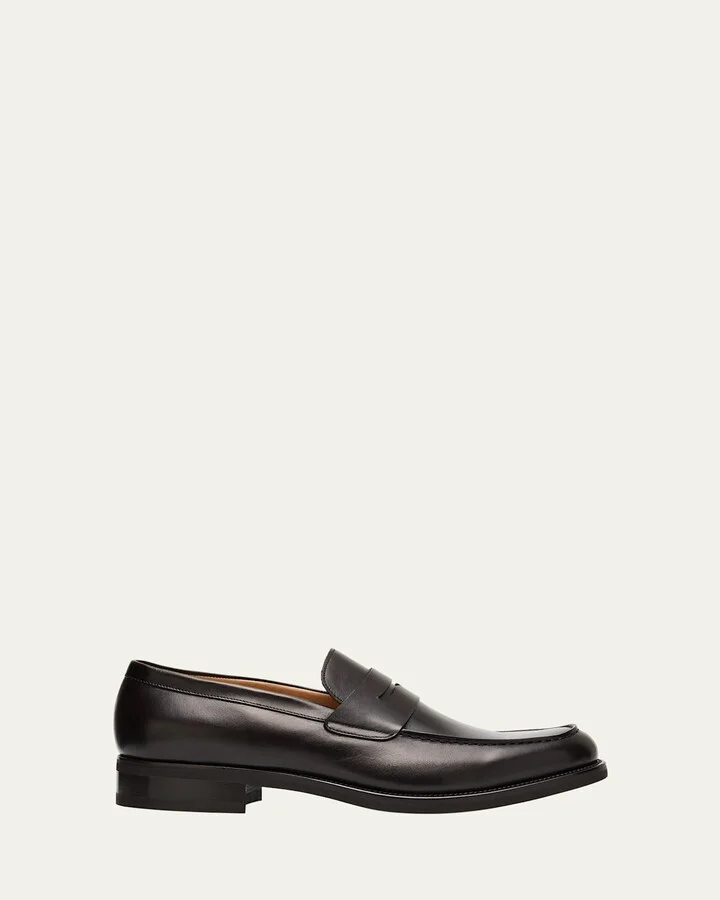 Men's Brushed Leather Rubber-Sole Penny Loafers