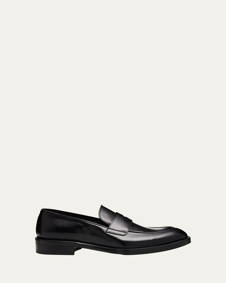 Men's Bruton Rubber-Sole Leather Penny Loafers