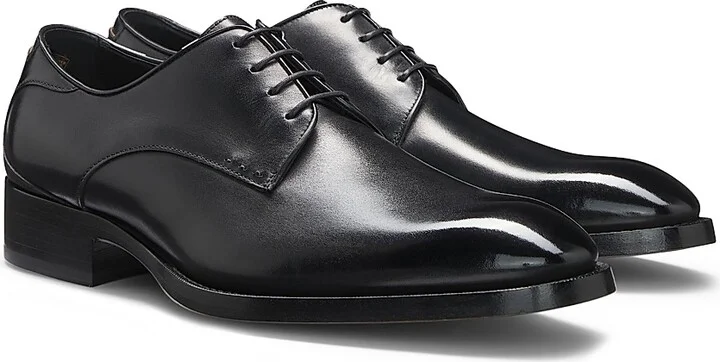 Men's Burnished-Leather Derby Shoes - Black - Size 8.5 - Image 2